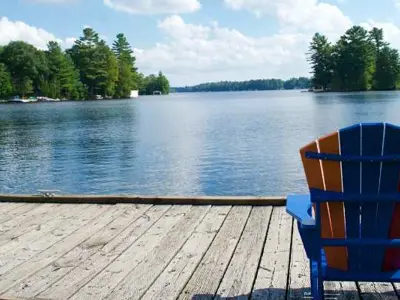 A Muskoka chair on the Bala Town Dock 