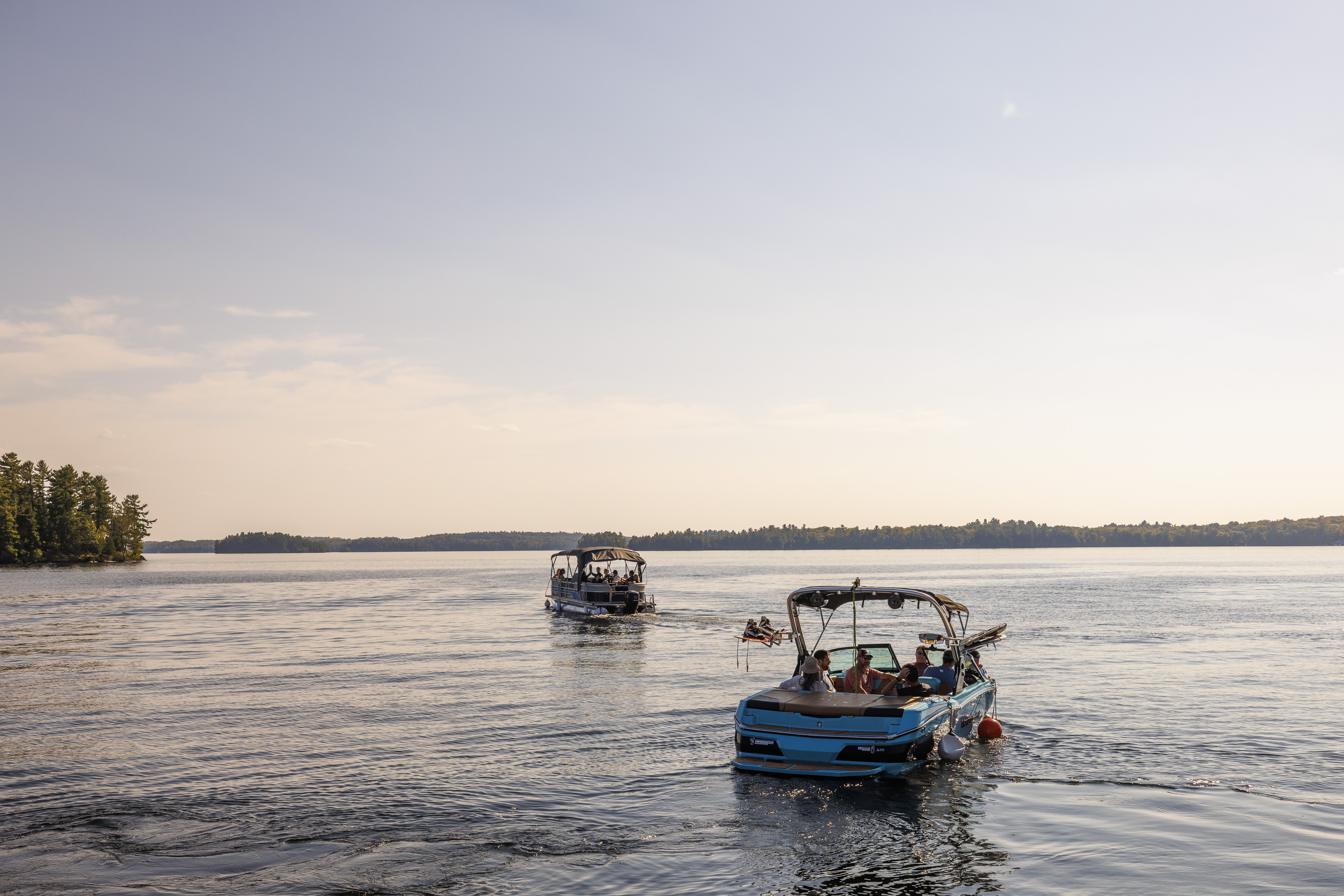 Two boats gliding on water